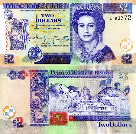 Belize 2 Dollar Pick Number: 60b UNC Banknote