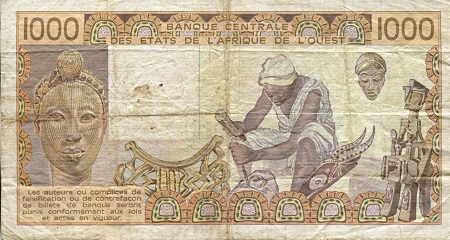 Benin 1,000 Francs VG (See large scan) pick #: 207Bg