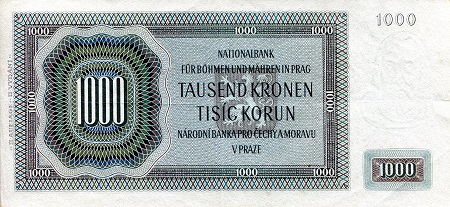 Bohemia & Moravia  1,000 Korun VF/F (see scan) pick #: 15