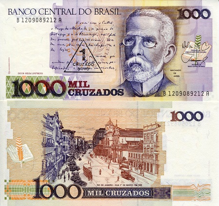 Brazil 1,000 Cruzados Pick Number: 216b UNC Banknote