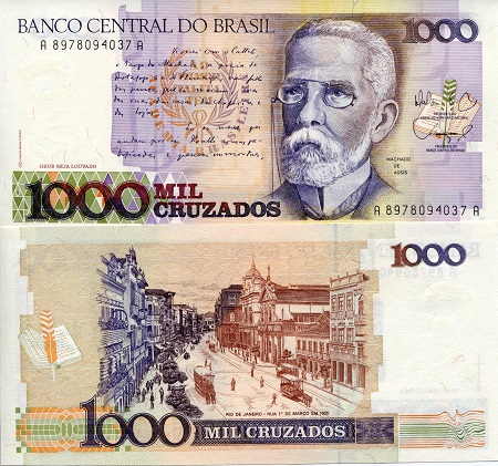 Brazil 1,000 Cruzados Pick Number: 213b UNC Banknote