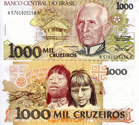 Brazil 1,000 Cruzeiros Pick Number: 231a aUNC Banknote