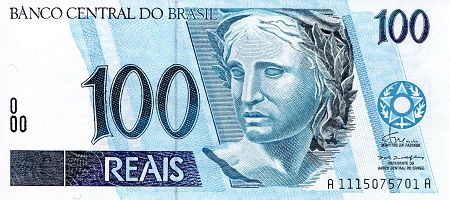 Brazil 100 Reais Pick Number: 247a UNC Banknote