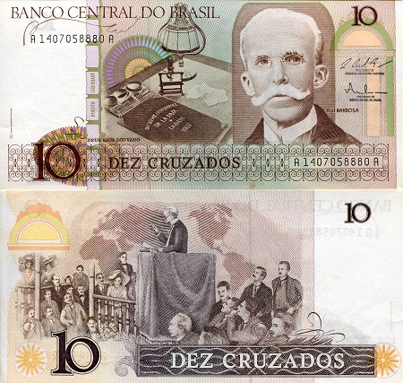 Brazil 10 Cruzados Pick Number: 209b UNC Banknote