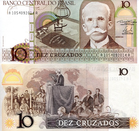 Brazil 10 Cruzados Pick Number: 209a UNC Banknote