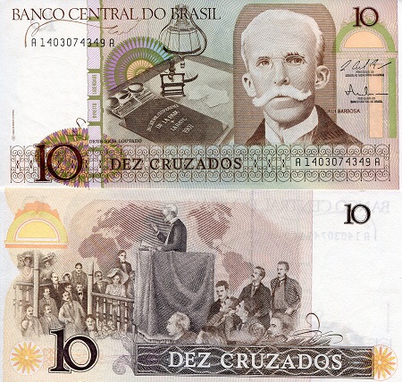 Brazil 10 Cruzados Pick Number: 209b aUNC Banknote