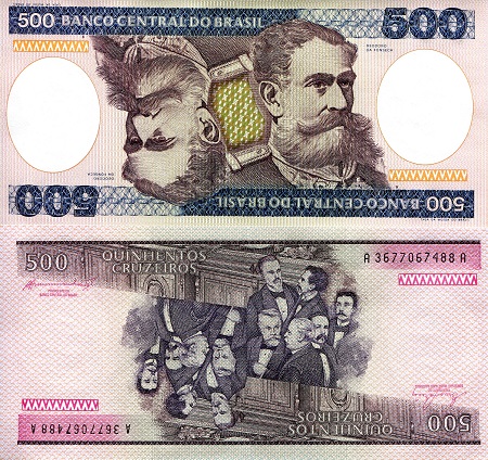 Brazil 500 Cruzeiros Pick Number: 200b UNC Banknote