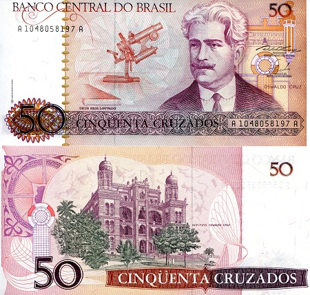 Brazil 50 Cruzados Pick Number: 210a UNC Banknote