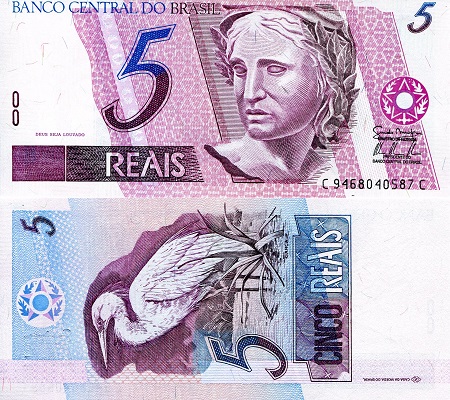 Brazil 5 Reais Pick Number: 244q UNC Banknote