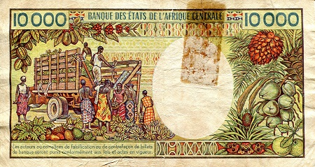 Central African Republic 10,000 Francs VG (see large scan - tape residue) pick #: 13