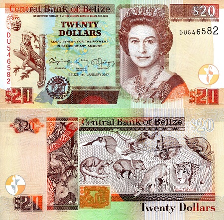 Belize 20 Dollars Pick Number: 69f UNC Banknote