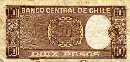 Chile 10 Peso VG (see large scan) pick #: 103d