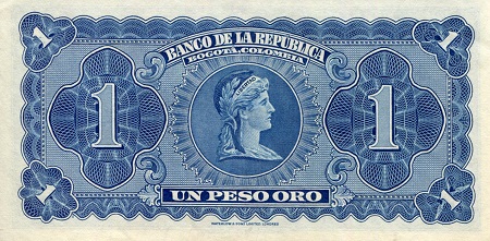Colombia  1 Peso oro aUNC/XF (see large scan) pick #: 398a