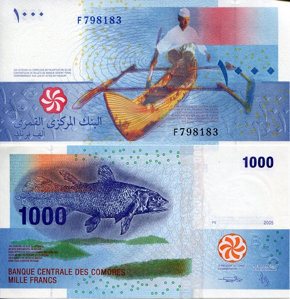 Comoros 1,000 Francs Pick Number: 16b UNC Banknote