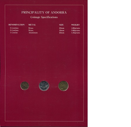 Andorra 1 - 5 Centims UNC - Board may have some wear - see large scan Coin