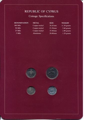Cyprus  5-100 Mils UNC (Board may have some wear - see large scan) Coin
