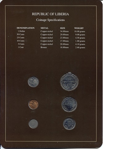 Liberia 1-1 Cent-Dollar UNC (Board may have some wear - see large scan) Coin