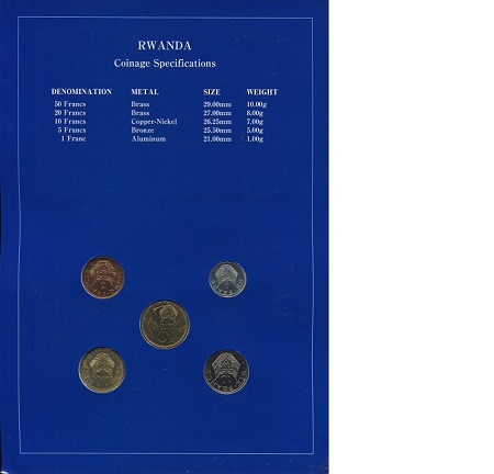Rwanda 1 - 50 Francs UNC (Board may have some wear) Coin