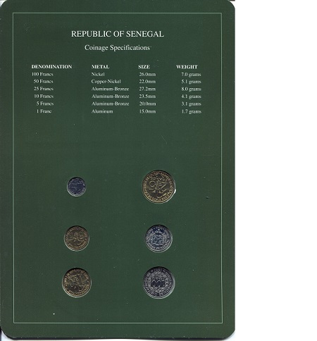 Senegal 1-100 Francs UNC (Board may have some wear - see large scan) Coin
