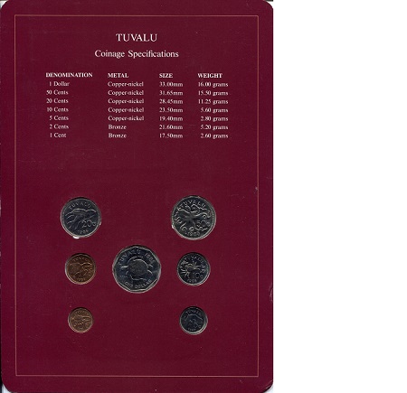 Tuvalu 1-50 Cents/Dollar UNC (Board may have some wear - see large scan) Coin