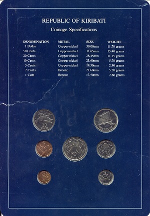 Kiribati 1 - 1 Dollar - Cent UNC (Board has wear & Tear) Coin