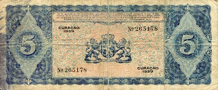 Curacao 5 Gulden VG (See large scan) pick #: 22a