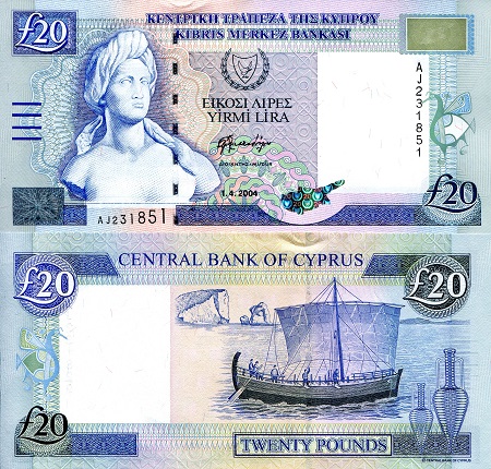 Cyprus  20 Pounds Pick Number: 63c UNC Banknote