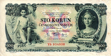 Czechoslovakia  100 Korun XF/VF (see large scan) pick #: 23s