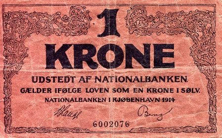 Denmark 1 Krone Pick Number: 10b F/VG (see scan) Banknote