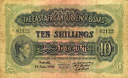East Africa 10 Shillings Pick Number: 29C2 VG/G (see large scan) Banknote