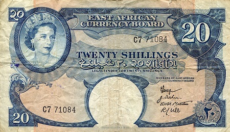 East Africa 20 Shillings Pick Number: 39a VG/G (see large scan) Banknote