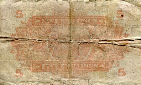 East Africa 5 Shillings G (see large scan) pick #: 28e