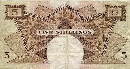 East Africa 5 Shillings F/VG (see large scan - center hole) pick #: 41b
