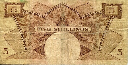 East Africa 5 Shillings F/VG (see large scan) pick #: 37a