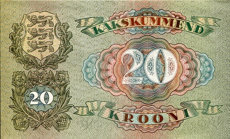 Estonia  20 Krooni XF/VF (see large scan) pick #: 64a