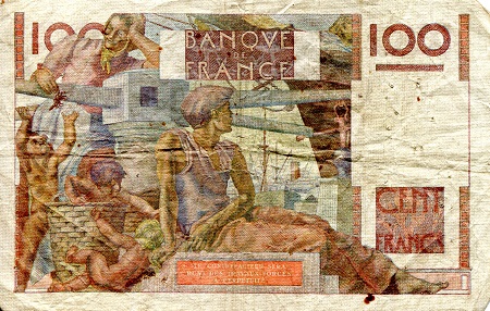 France 100 Francs VG (see large scan) small pinholes pick #: 128a