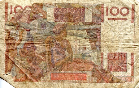 France 100 Francs VG/G (Lots of little pin holes through note) pick #: 128c