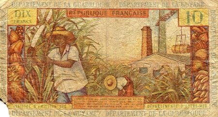 French Antilles 10 Francs G (see large scan) Corner missing pick #: 8b