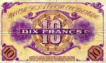 French West Africa  10 Francs F (see large scan) pick #: 29a