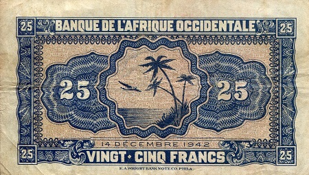 French West Africa  25 Francs VF/F (see large scan) pick #: 30b