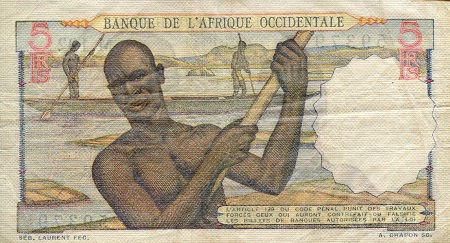 French West Africa  5 Francs VF/F (see large scan) pick #: 36m