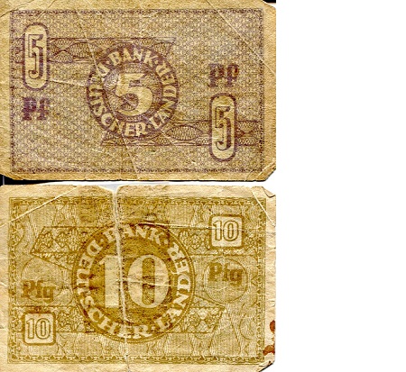 Germany, West (FDR) 5 & 10 Pfennig VG (see large scan - 10 is taped) pick #: 11 & 12