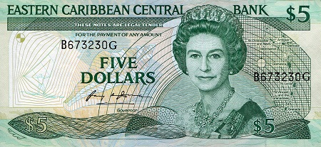 Grenada 5 Dollars Pick Number: 18G aUNC Banknote