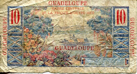 Guadeloupe 10 Francs VG/G (see large scan) pick #: 32