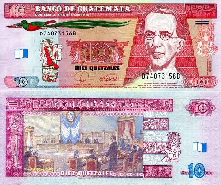 Guatemala  10 Quetzal Pick Number: 117a UNC Banknote
