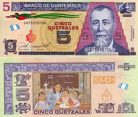 Guatemala  5 Quetzal Pick Number: New UNC Banknote