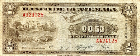 Guatemala  1/2  Quetzal Pick Number: 23 VF/F (see scan) Banknote
