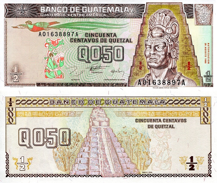 Guatemala  .5 Quetzal Pick Number: 96 UNC Banknote