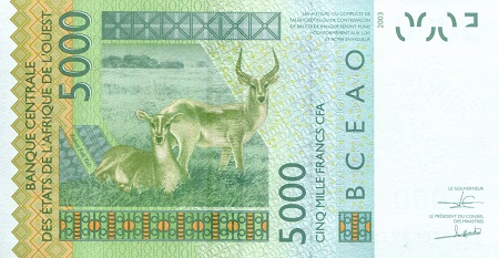 Guinea-Bissau 5,000 Francs UNC pick #: 917Sq