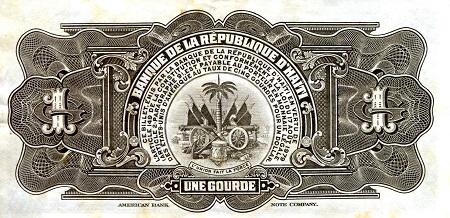Haiti 1 Gourde VF (crisp but foxing and crimp) pick #: 230Aa